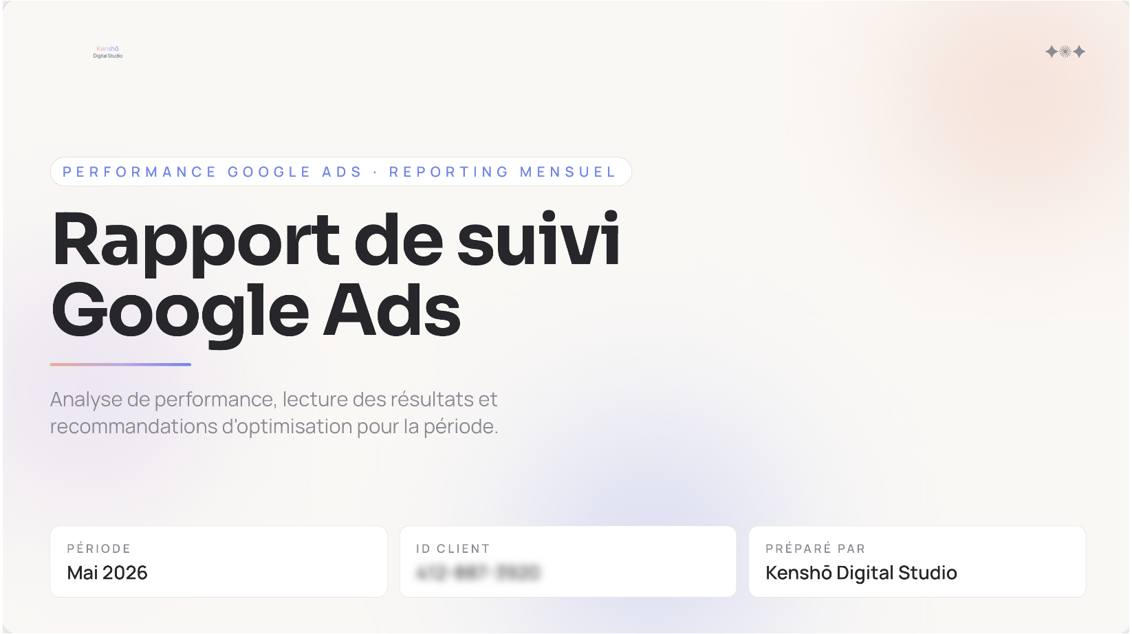 Page de couverture — Rapport Google Ads mensuel